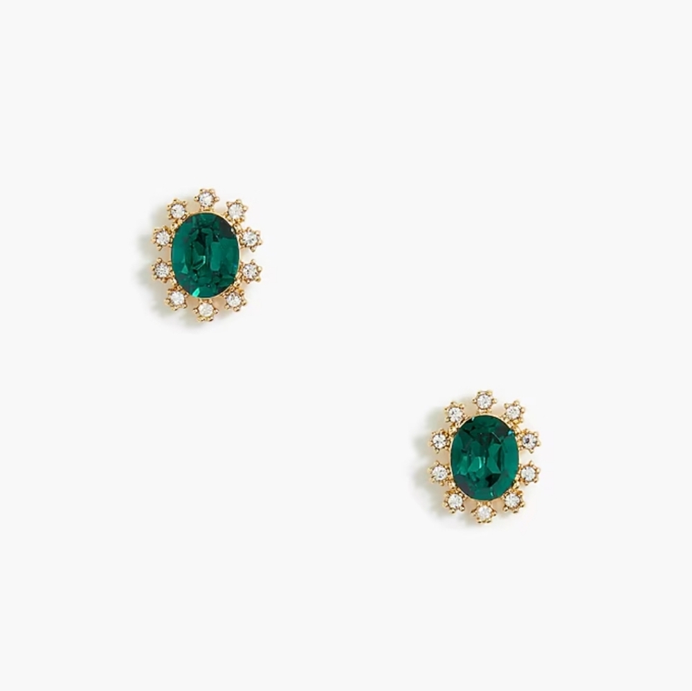 New!J. Crew Elegant Green Gemstone Stud Earrings Y2K Trendy Cottagecore Retro